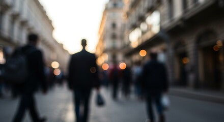 Blurred Motion of People Walking on Street with Background Buildings Generative AI
