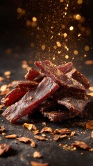 Savory Beef Jerky Stacks with Spices and Glimmering Texture