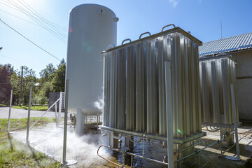 An oxygen station that produces and supplies medical oxygen to a hospital. The station includes...