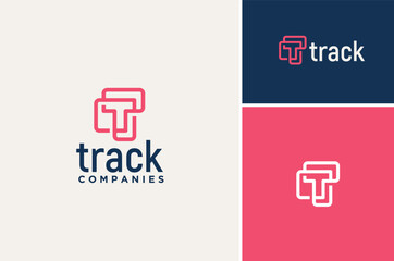 Several rectangle line shapes become a link initial letter T Track logo design