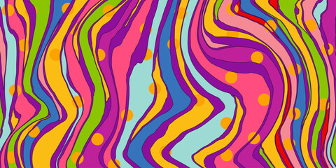 Colorful Vertical Paint Drips and Abstract Stripes. Hand painted messy pattern. Vibrant creative background. Retro street art style.
