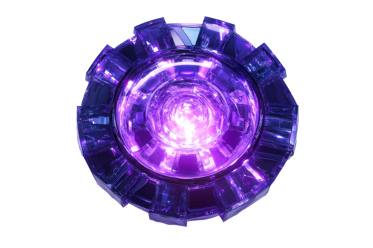 Glowing Purple Energy Core, Metallic Design Element, cut out transparent