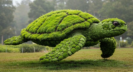 Green Turtle Sculpture on Grass