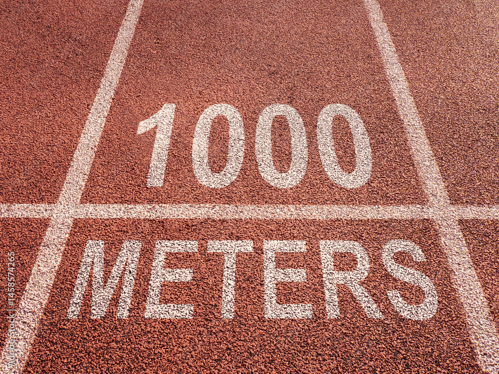 Fototapete 1000 meters inscription on treadmill. place for cardio training. 1000 meter mark on asphalt. distanc