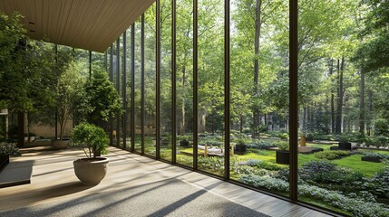 Tranquil indoor space with lush garden views