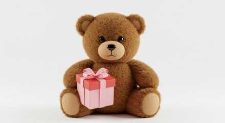 Obraz premium Delightful teddy bear holding a charming gift box isolated against soft background