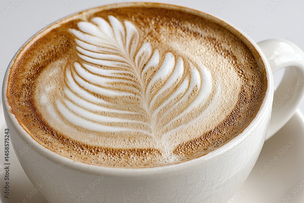 Poster luxurious latte art coffee showing intricate design in an elegant porcelain cup rendered with rich l