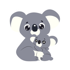 Cute Koala Mother Baby Hug Illustration