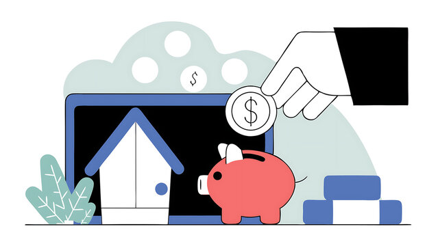 frugality savings for prosperity or financial success building wealth or thrifty budgeting or cut spending to save money for future concept money dollar coins drop into hand holding piggy bank 060525