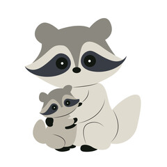 Mother Raccoon Holding Baby Cartoon