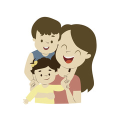 Happy Mother Two Kids Illustration