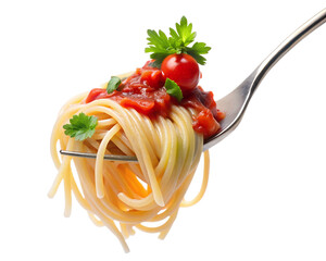 spaghetti with tomato sauce isolated on white background. PNG transparent