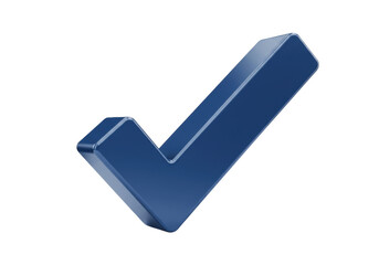 Three-Dimensional Blue Checkmark Icon with Smooth Edges on Transparent Background