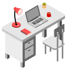 Vector isometric illustration of a office work station
