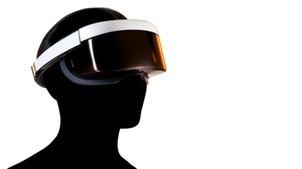 Headgear Futuristic Style, with Visor, on Black Silhouette, cut out transparent