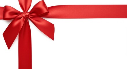Festive red ribbon bow on a clean white background, ready for gift giving