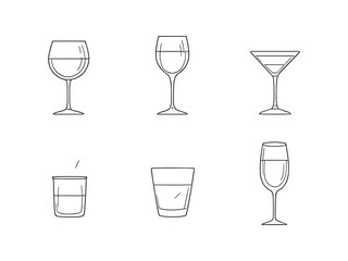Glassware Line Art Illustration Set