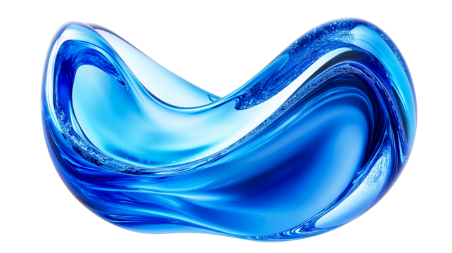 Abstract fluid shape in blue tones, elegant curved form, cut out transparent