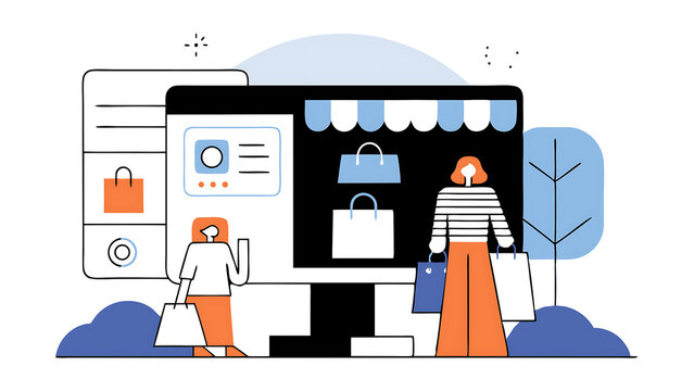 omnichannel marketing multi channel for customer to buy products young woman customer with shopping bags buying from multi channel store website mobile and other chat and call center 060525