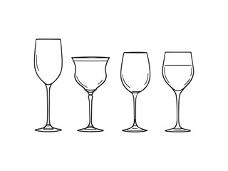 Elegant Glassware Vector Line Art