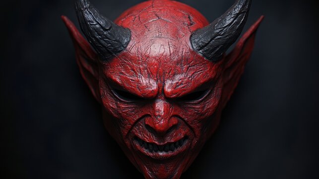 Red devil mask detailed texture dark background halloween fantasy