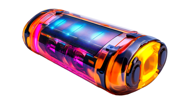 Translucent cylinder with internal tech glow, cut out transparent