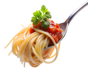 spaghetti with tomato sauce and basil