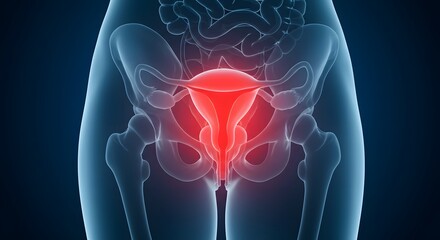 ai image showing an office worker standing by his desk, holding his lower back highlighted red, indicating pain or discomfort.