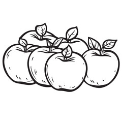 Black And White Illustration Of Fresh Apples With Leaves Simple And Minimal Design