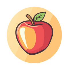 Cartoon Style Red Apple With Leaf On A Light Orange Background