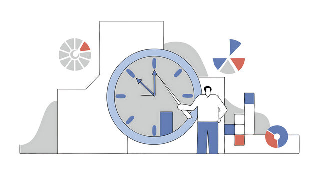 time or attendance tracking system analyze work efficiency in project management productivity workflow or effort time spending to finish task concept businessman cut clock in piece to analyze 060525