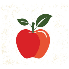 Stylish Red Apple Illustration With Green Leaves And Textured Background Design