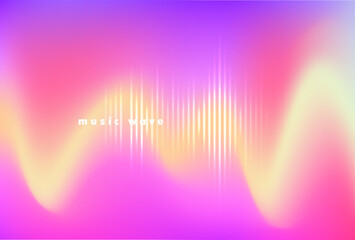 Music abstract background. Gradation light wave on gradient neon bg. Sound wave pink blue template. Fluid blur line. Holographic technology dynamic poster. Vector gradient texture illustration