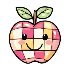 Smiling Cartoon Apple With Geometric Pink And Yellow Pattern For Kids