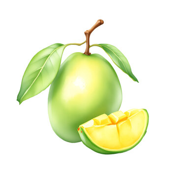 Fresh green mango fruit with slice vector illustration healthy food tropical fruit mangoes isolated object isolated white background