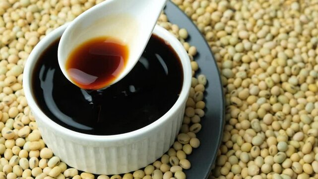 Spoonful of Soy Sauce, Sause Pour Slow Motion, Scattered Soybeans