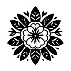 Floral Mandala: Black and White Botanical Pattern for Designs