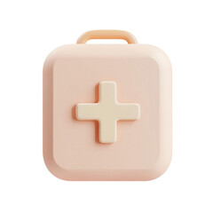 Obraz premium A pale peach colored first aid kit with a cream colored plus symbol a simple 3D render