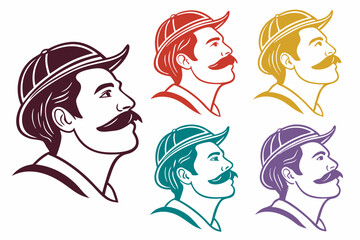 set of man Mustache element silhouette vector illustration