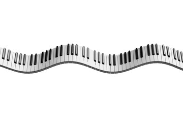 3d render of piano keys waving over white background. Piano keyboard in a form of water wave 3d render © eranicle