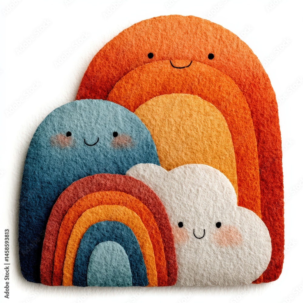 Aufkleber Group of colorful felt rainbows displaying a whimsical and joyful theme captured in a beautiful watercolor style isolated