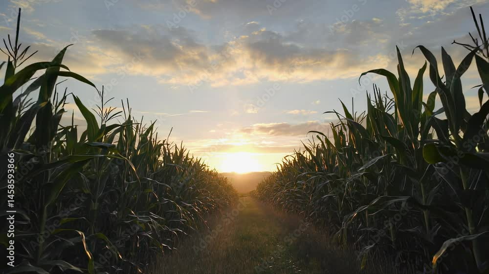 Poster Sunset View Through Cornfield Path