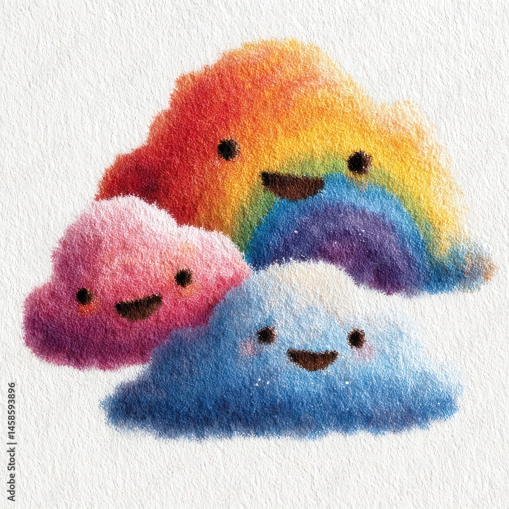 Aufkleber Cheerful rainbow cloud with a smiley face exuding joy and happiness in a whimsical style isolated on a white background