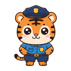 cute icon character tiger dressed as a police officer.