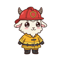 cute icon character goat dressed as a firefighter.