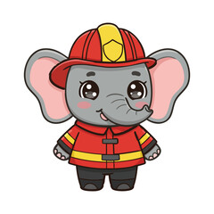 Fototapeta premium cute icon character elephant dressed as a firefighter.