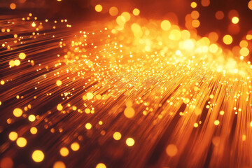 Abstract Glowing Orange Light Streaks with Bokeh, Futuristic Fiber Optic Lighting Background
