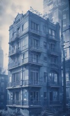 Fototapeta premium Cyanotype effect photo filter; transforms pictures into architectural blueprints , style, aged