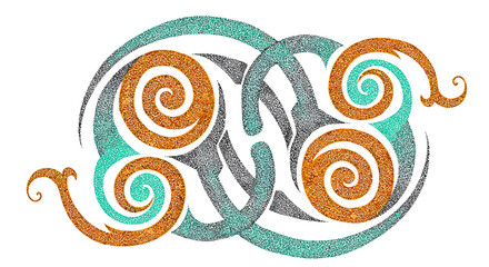 Blackwork tattoo icon. Blackwork tattoo icon. Decorative swirl design with turquoise and orange elements