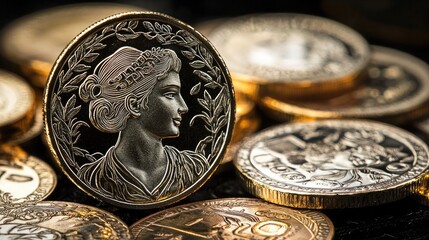 Detailed close-up of a decorative commemorative coin.